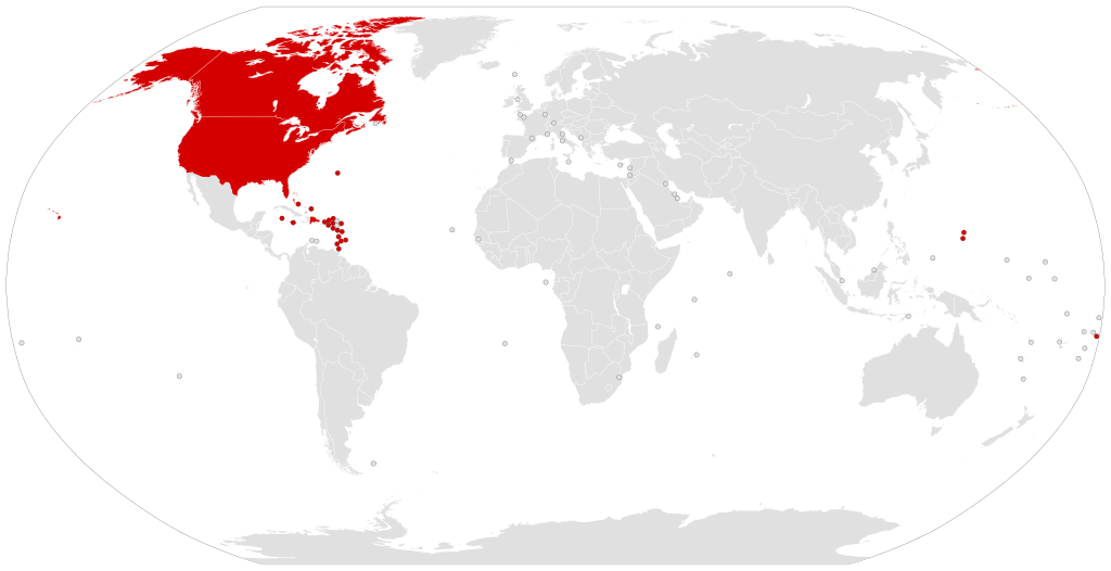 Kaart met landen in de NANP